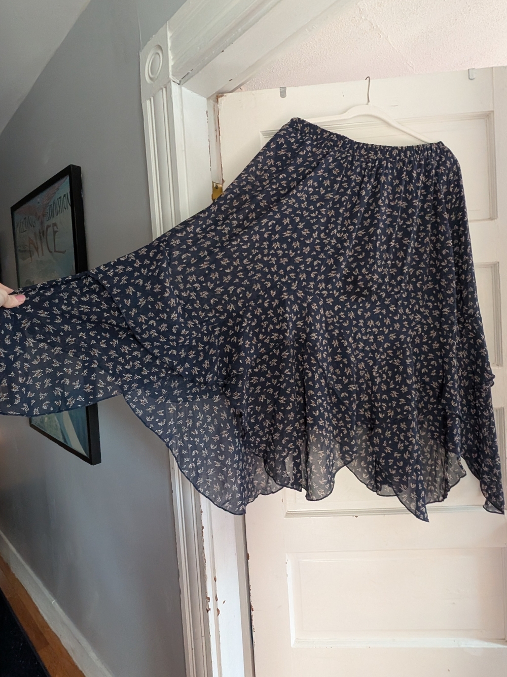Altar'd State Women's Navy Floral Handkerchief Hem Skirt